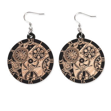 Cercei din lemn HOORAY Negru - Mecanism Ceas