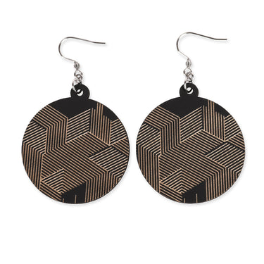 Cercei din lemn HOORAY Negru - Hex