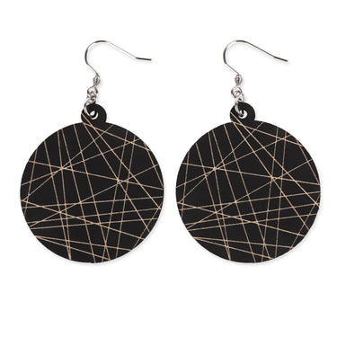 Cercei din lemn HOORAY Negru - Linii