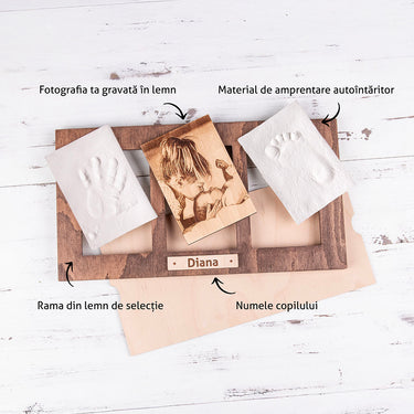 Imprimă-ți amintirile pe material – Set cu masă pentru amprente și fotografie gravată