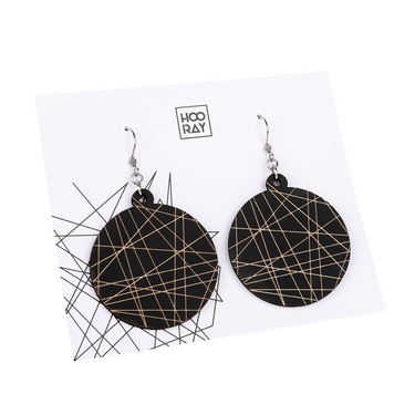 Cercei din lemn HOORAY Negru - Linii