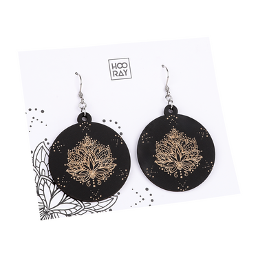 Cercei din lemn HOORAY Negru - Lotus