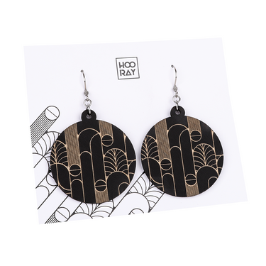 Cercei din lemn HOORAY Negru - Secesiune