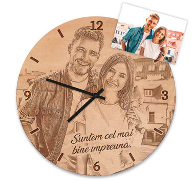 Ceasuri de perete din lemn - fotografie personalizată, rotunde 30 cm