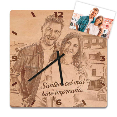 Ceasuri de perete din lemn - fotografie personalizată, pătrate 30 cm