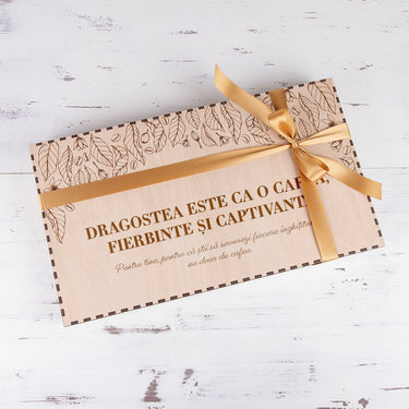 Set de cafea PREMIUM în cutie de lemn cu motiv personalizat
