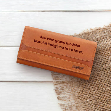 Portofel de damă din piele cu motiv personalizat Lea
