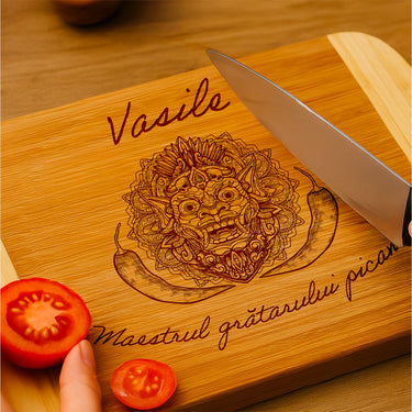 Tietor de Bambus Cadou Cu Gravura, Maestrul Griquululuu Cu Chilli Motiv
