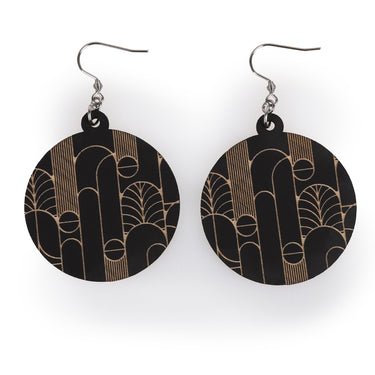 Cercei din lemn HOORAY Negru - Secesiune