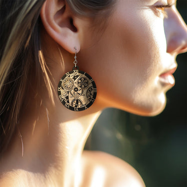 Cercei din lemn HOORAY Negru - Mecanism Ceas