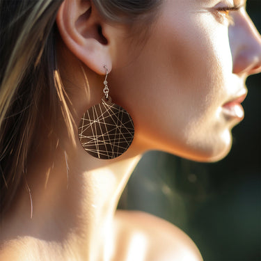 Cercei din lemn HOORAY Negru - Linii