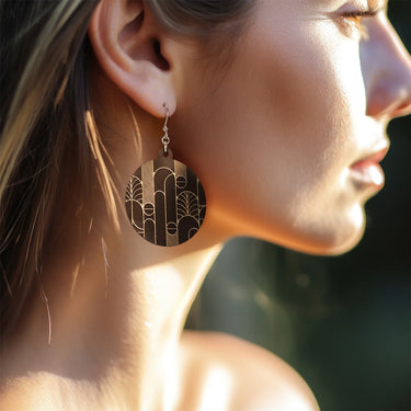 Cercei din lemn HOORAY Negru - Secesiune